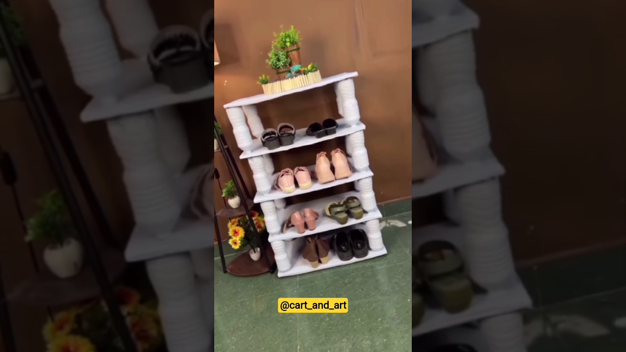 Diy shoe rack using plastic bottles &hearts;️ diy shoe rack #shoerack #shorts #diy