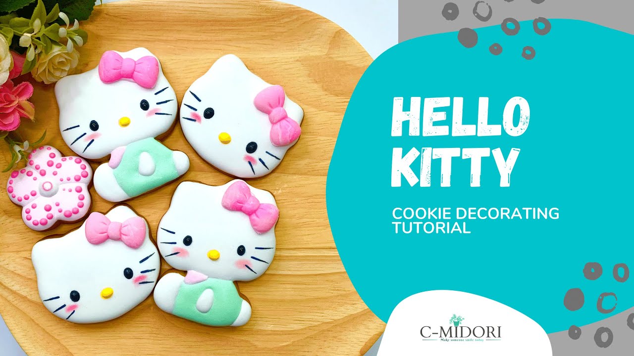Cookie Decorating Tutorial (Royal Icing Sugar Cookie) - HELLO KITTY 2