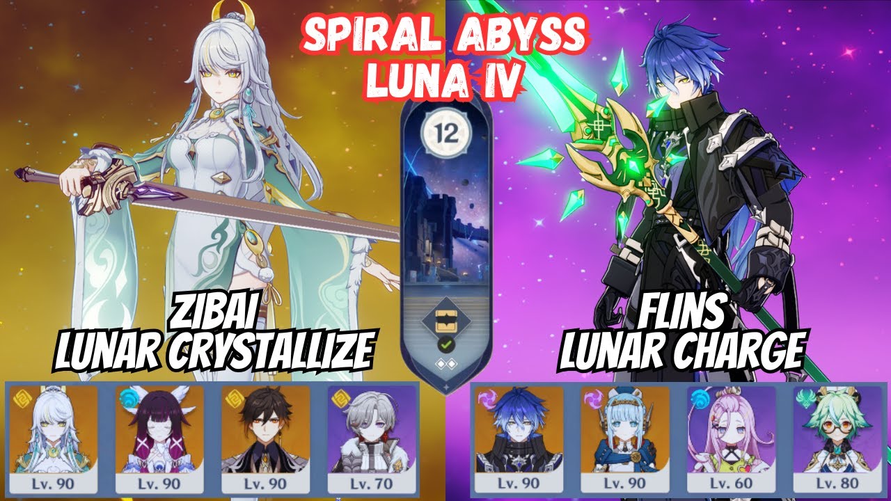 C0 Zibai Lunar Crystallize / C0 Flins Lunar Charge Spiral Abyss 6.3 Floor 12 Luna IV [原神]