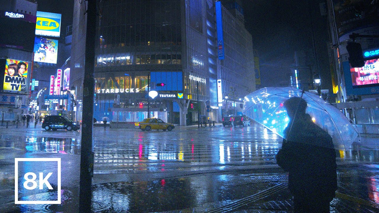 2-HOUR Rainy Night Walk in Shibuya, Tokyo / 8K 60fps / Relaxing Rain Sound
