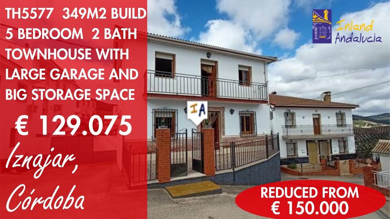 Now 129K, 5 Bedroom Townhouse Big Garage, Storage Property for sale in Spain inland Andalucia TH5577