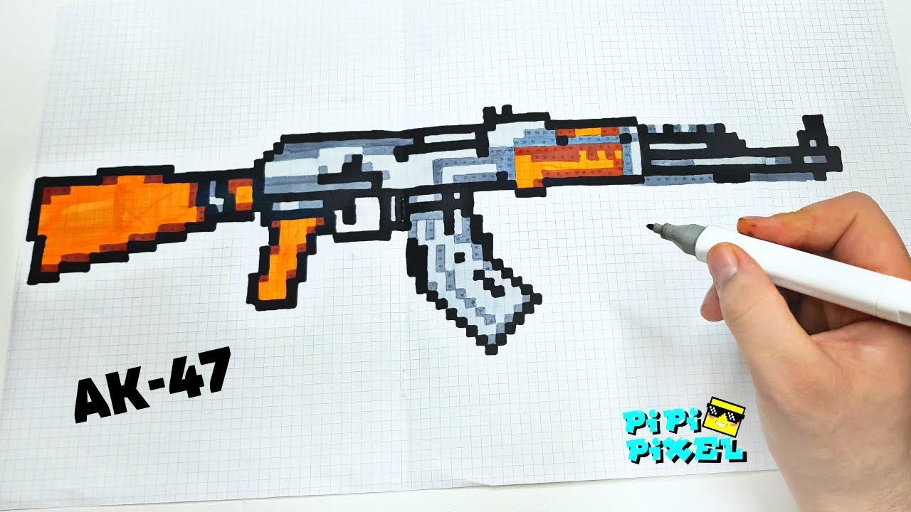 НАСТОЯЩИЙ АК-47 АВТОМАТ КАЛАШНИКОВА ! РИСУНКИ ПО КЛЕТОЧКАМ !  PIXEL ART AK-47 Kalashnikov