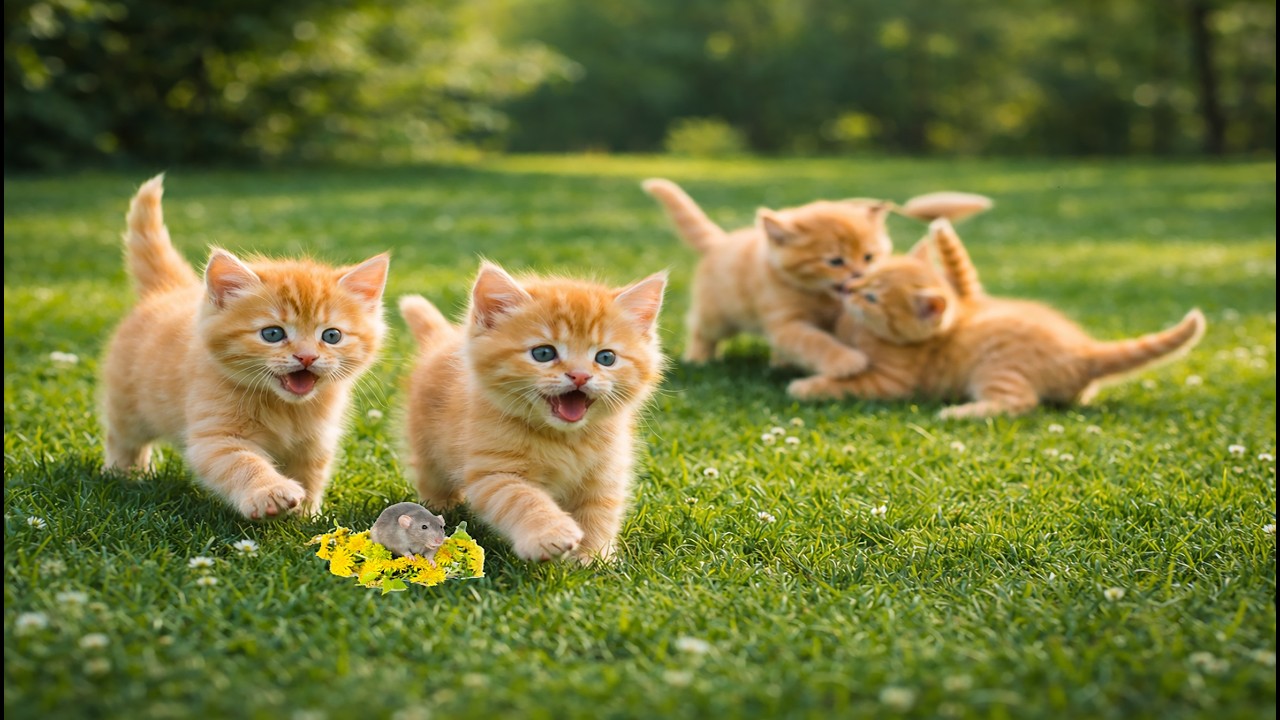 🌿🐱 Adorable Kittens Playing on Lush Green Grass | Sweet Cat Sounds & Beautiful Cat Video