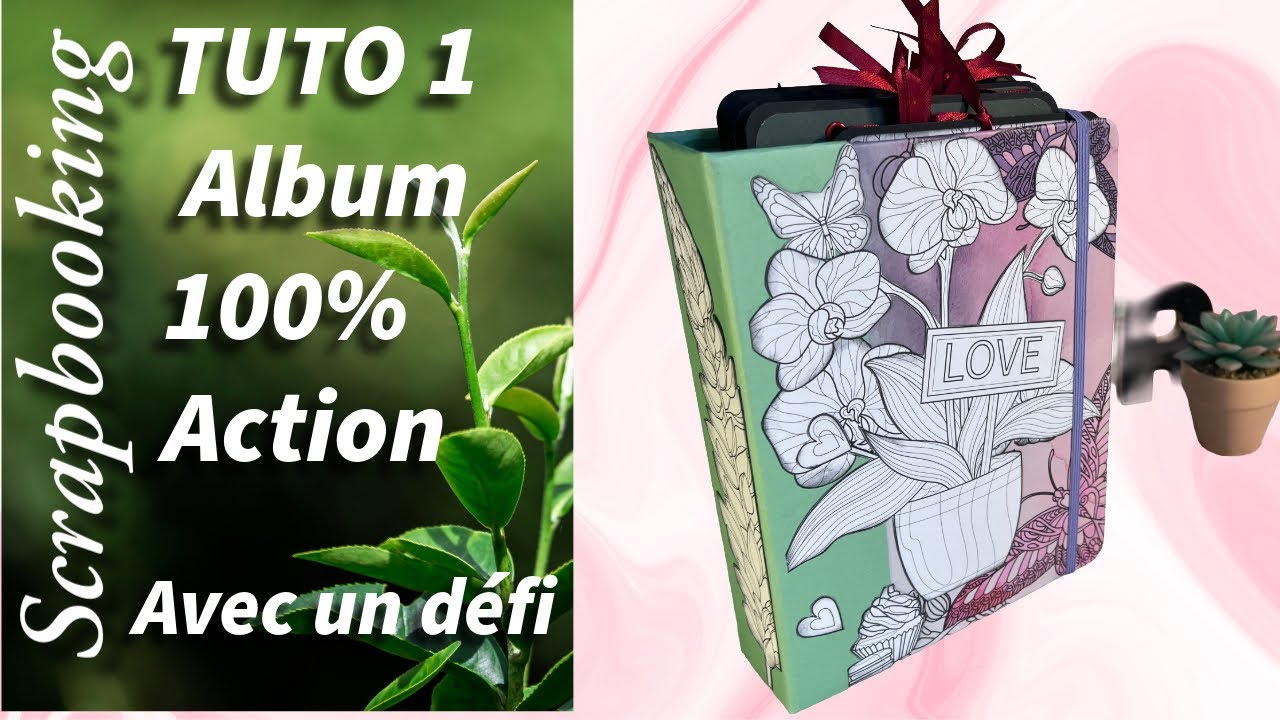 Scrapbooking, tuto un de l’album, 100 % Action avec défi, feuille fines noires et carnet de dessins