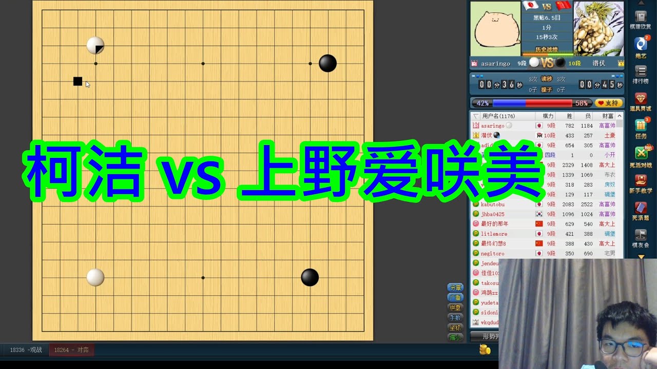 2022年5月23日柯潔 VS 上野愛咲美 柯潔直播對弈(野狐)