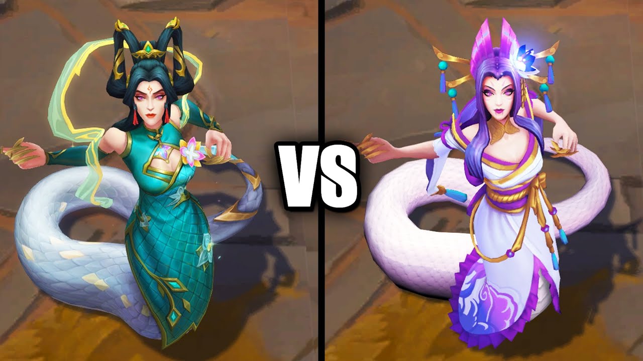 Prestige Mythmaker Cassiopeia vs Spirit Blossom Cassiopeia Skins Comparison (League of Legends)