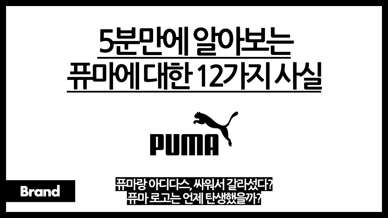 5분만에 알아보는 퓨마에 대한 12가지 사실 / 창립자끼리 싸워서 탄생한 게 퓨마랑 아디다스? / 퓨마 로고, 한 번도 변하지 않았다? / 퓨마가 가장 먼저 만든 신발은?