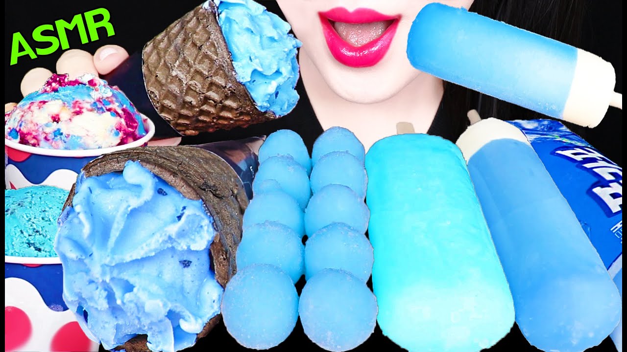 ASMR BLUE FOODS, DADU CONE, ICE CRACKING 다두 콘, 얼음 씹는 소리 먹방 EATING SOUNDS
