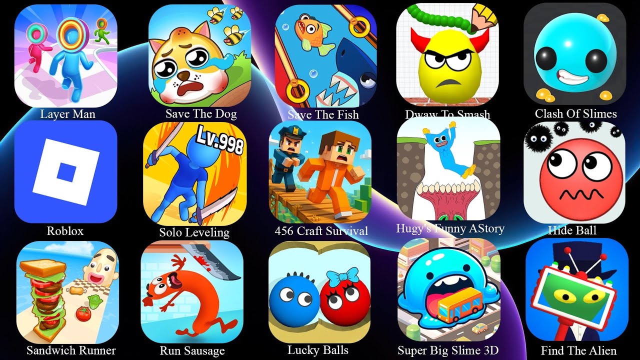 Craft Survival, Roblox,Run Sausage, Save The Fish, Clash of Slimes, Lucky Balls, Layer Man