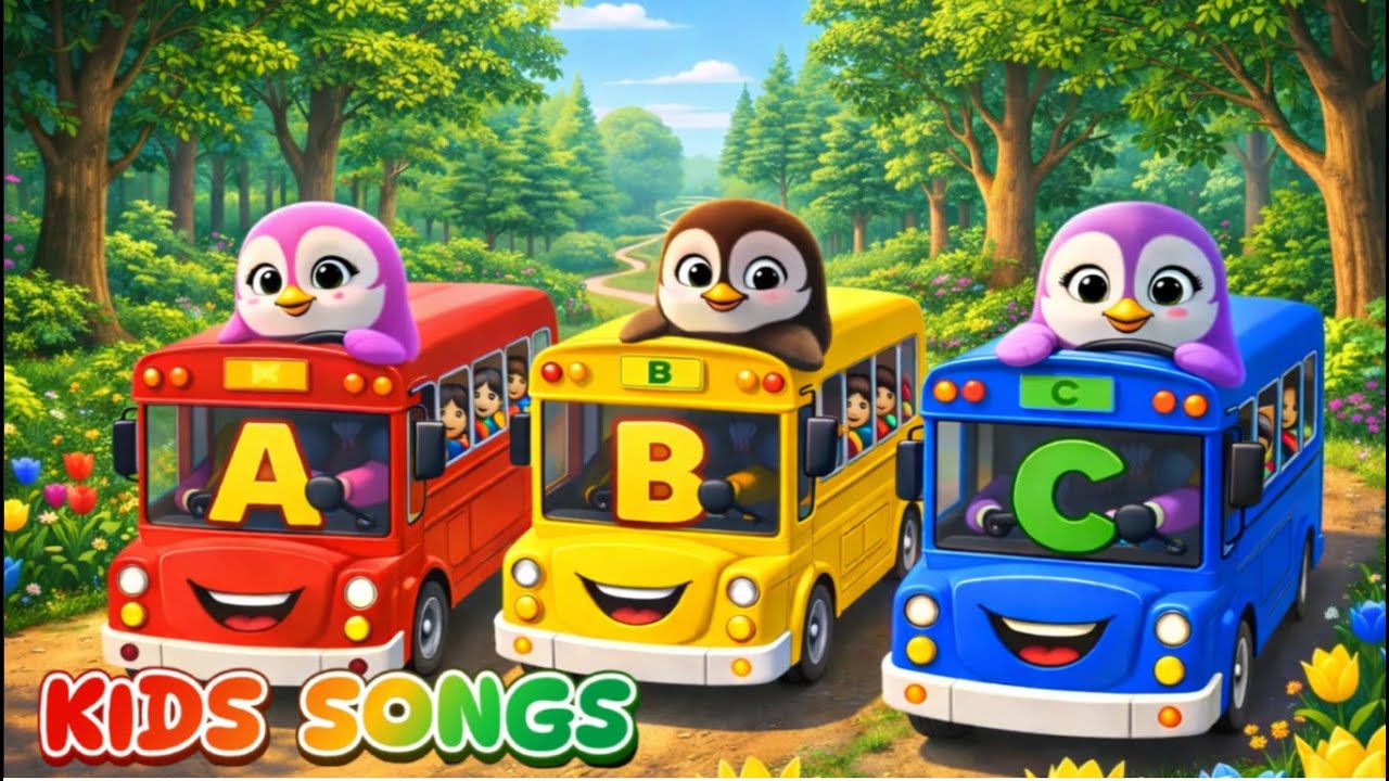 Bus with Penguin Teacher 🎵🐧Kids Songs - Fun and Learning