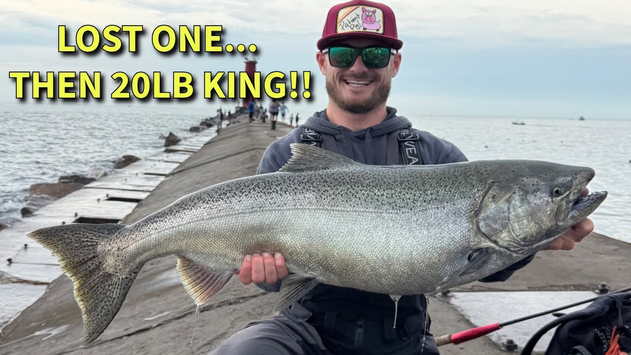 Lost One Early… Then Landed a 20lb King Salmon | Lake Michigan Pier Fishing 