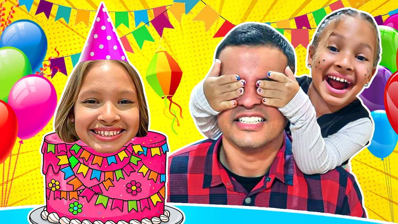 Gatinha das Artes e mamãe fazem uma Festa de Aniversário Surpresa para o Papai
