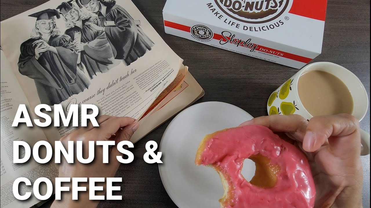 ASMR EAT WITH ME - STRAWBERRY DONUTS & COFFEE/NO TALKING