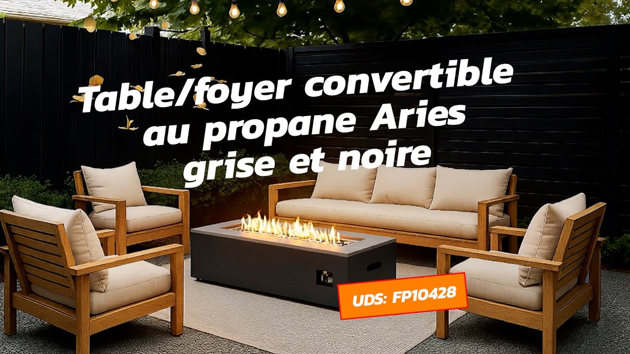 Table/foyer convertible au propane Aries de Paramount, grise et noire -Modéle FP10428