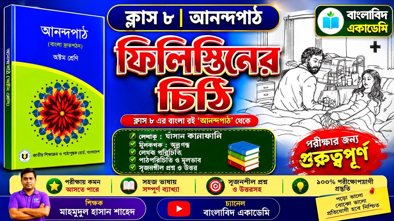 🎓 ক্লাস ৮ বাংলা | ফিলিস্তিনের চিঠি পূর্ণ পাঠ ও বিশ্লেষণ | বাংলাবিদ একাডেমি | আনন্দপাঠ 