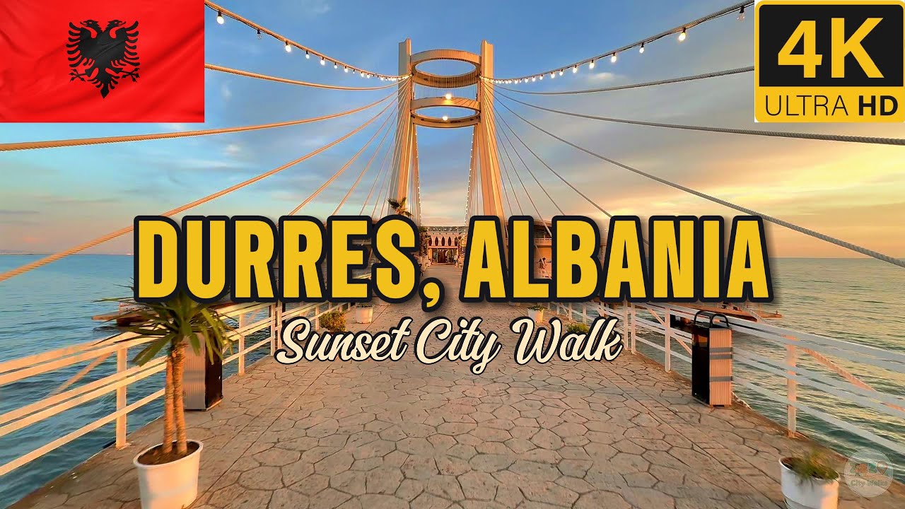 4K | 🇦🇱 A Magical Sunset Walk in Durres, Albania 🔥🌅  | City & Promenade 🏝️