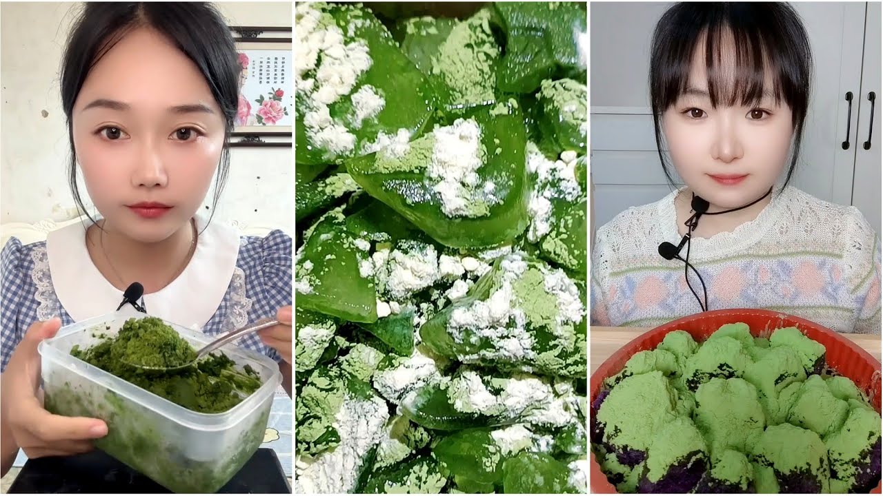 ASMR ICE EATING with MATCHA and COCONUT MILK POWDER