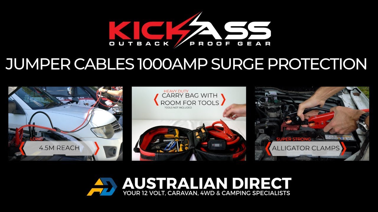 KickAss Jumper Cables/Leads 1000 AMP Heavy Duty with Surge Protection