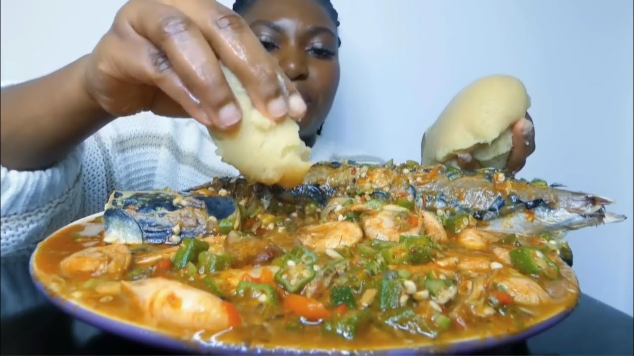 Asmr mukbang seafood okro with fufu