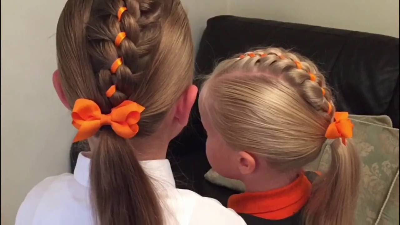 Four Strand Ribbon Braid Mohawk hair tutorial by Two Little Girls Hairstyles