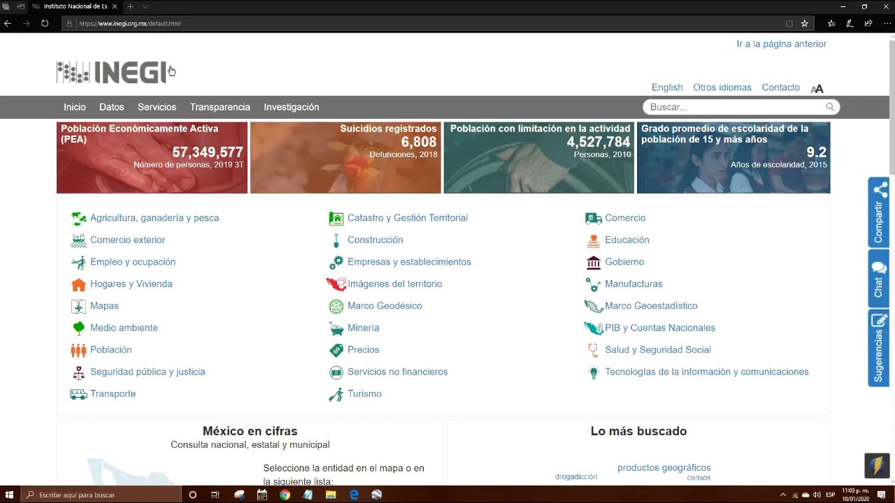 Datos de población de una localidad. INEGI