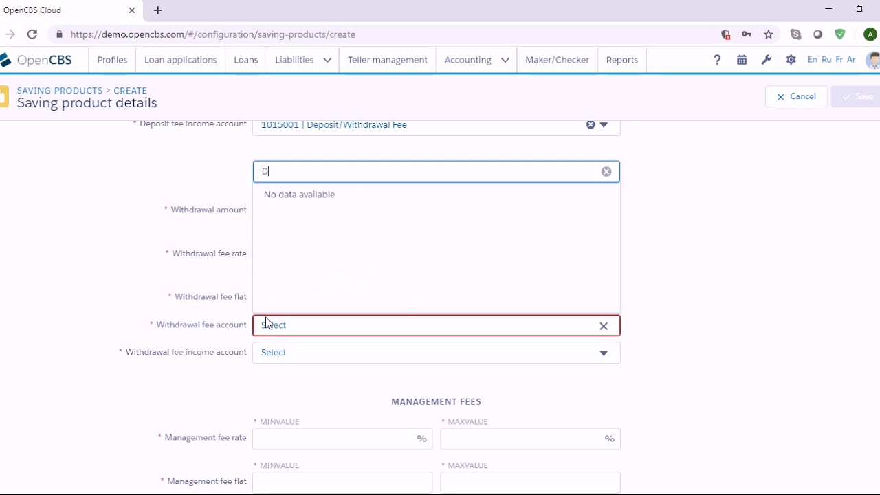Creating a Savings Product in the OpenCBS software