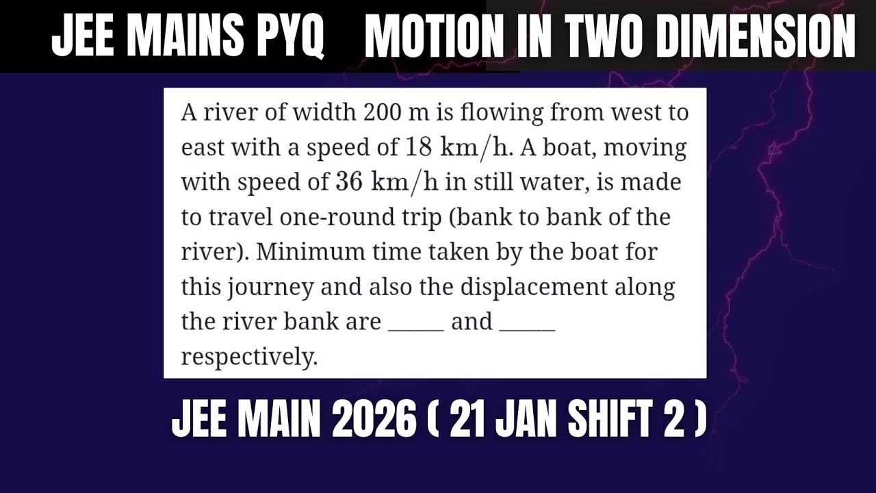 JEE Main 2026:A river of width 200 m is flowing from west to east with a speed of 18 km/h. A boat, 