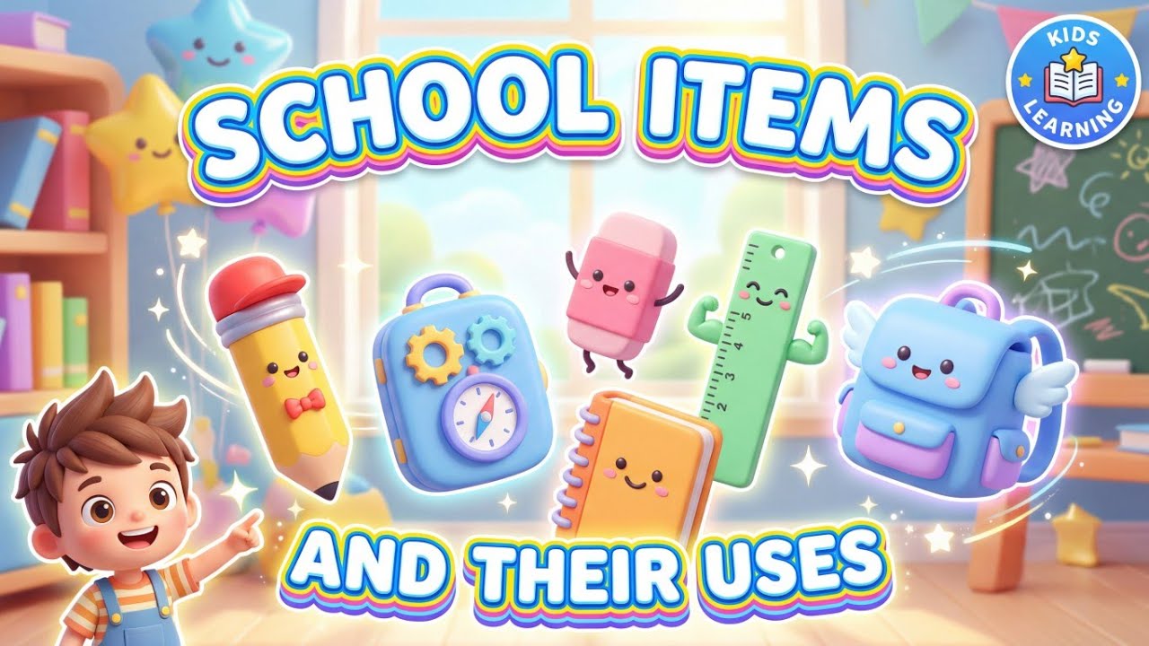 School Items for Kids | बच्चों के लिए स्कूल की चीज़ें | English Names & Hindi Explanation