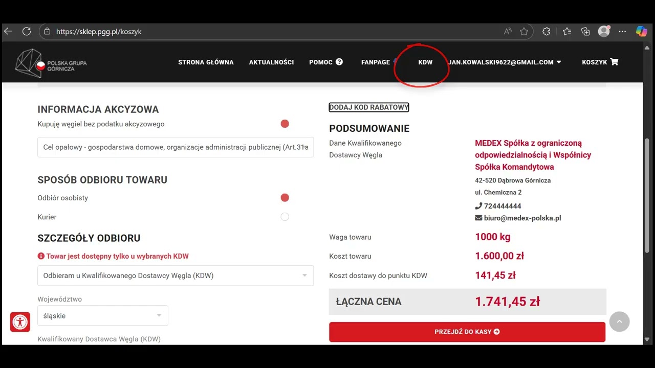 Proces zakupu z dostawą przez KDW