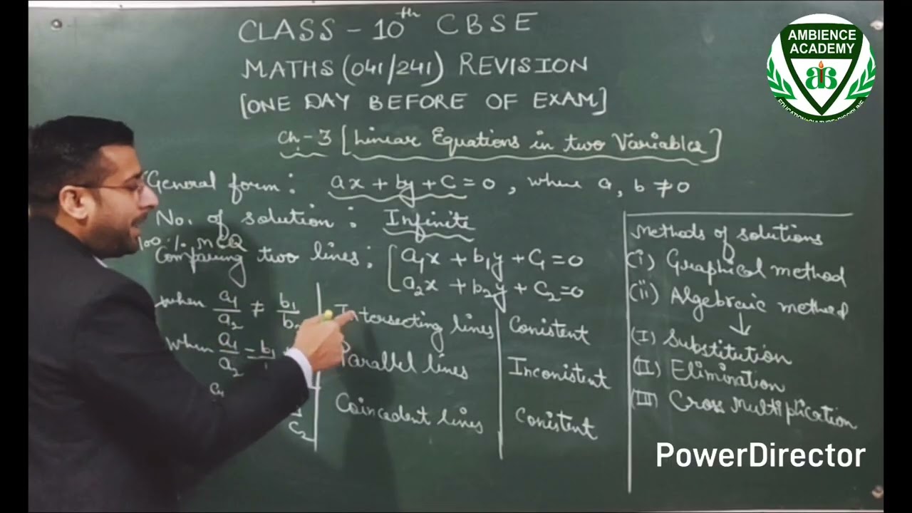Class 10th CBSE Ch3 Linear equations in two variables revision (one day before of exam)