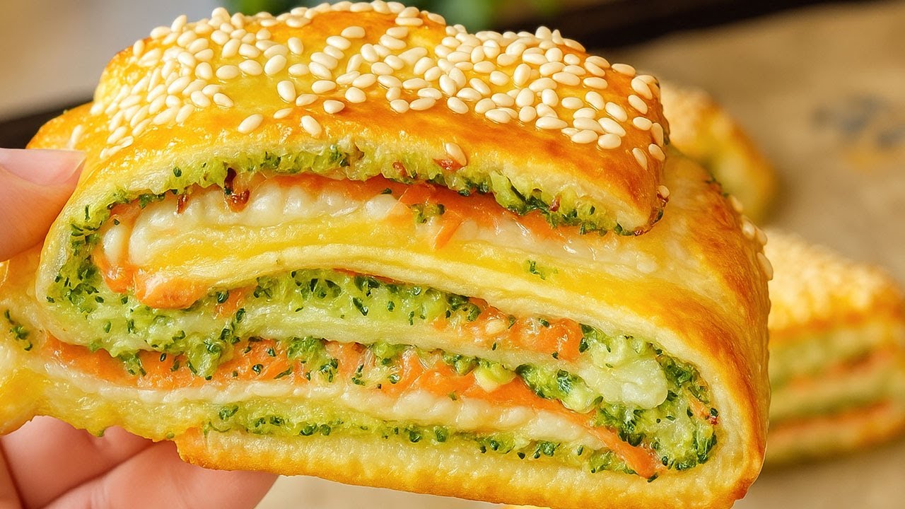 Хрустящие и мягкие слоёные пирожки: 5 ингредиентов 😍 Простой рецепт | Брокколи и лосось