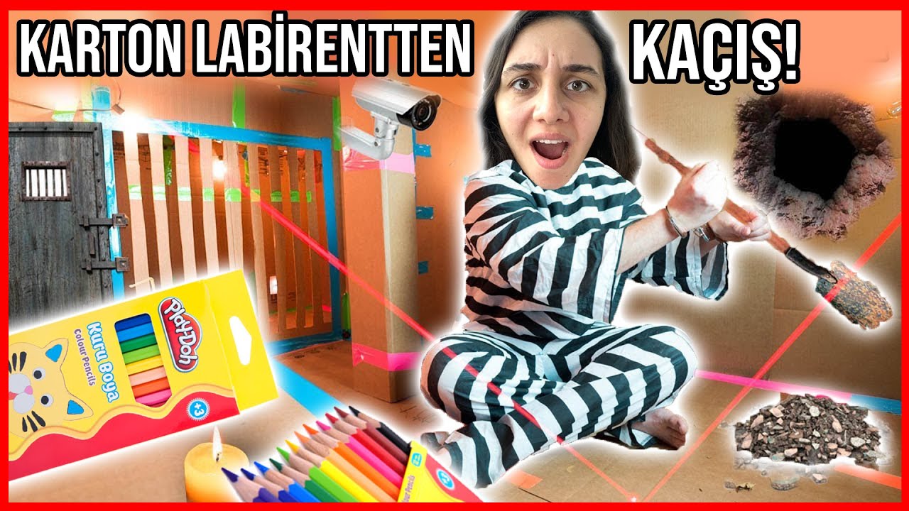 KARTON LABİRENTTEN OKUL MALZEMELERİ İLE KAÇIŞ! GİZLİ GEÇİT TÜNEL KES BOYA KAÇ! Dobişko Tv