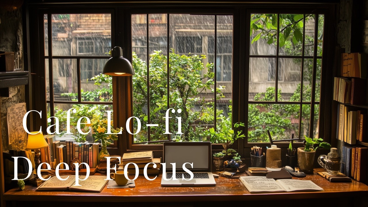 Deep Focus Lofi ☕ Rainy Library Cafe Ambience | Study & Work Music (90 Min)