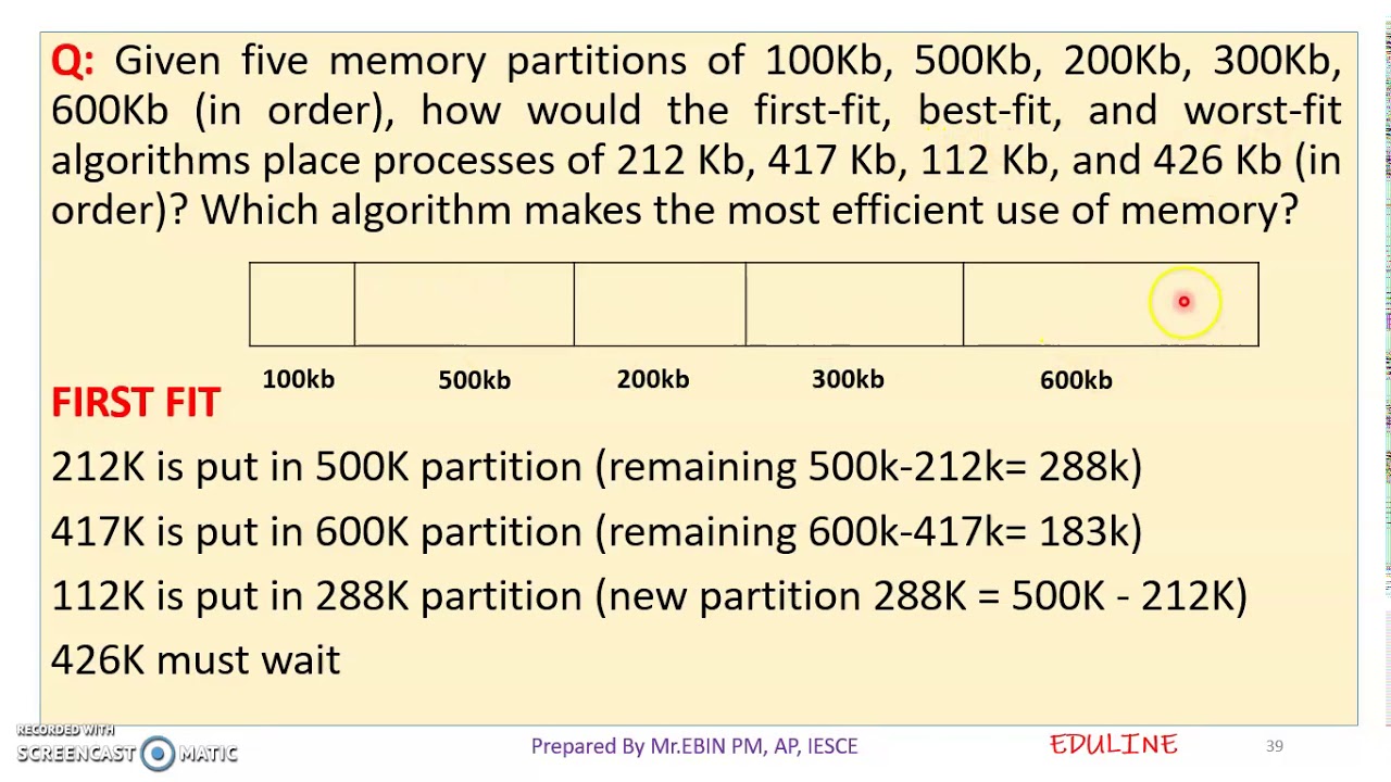 DS - MODULE 3 - TOPIC 12 - MEMORY ALLOCATION SCHEME - FIRST FIT, BEST FIT & WORST FIT