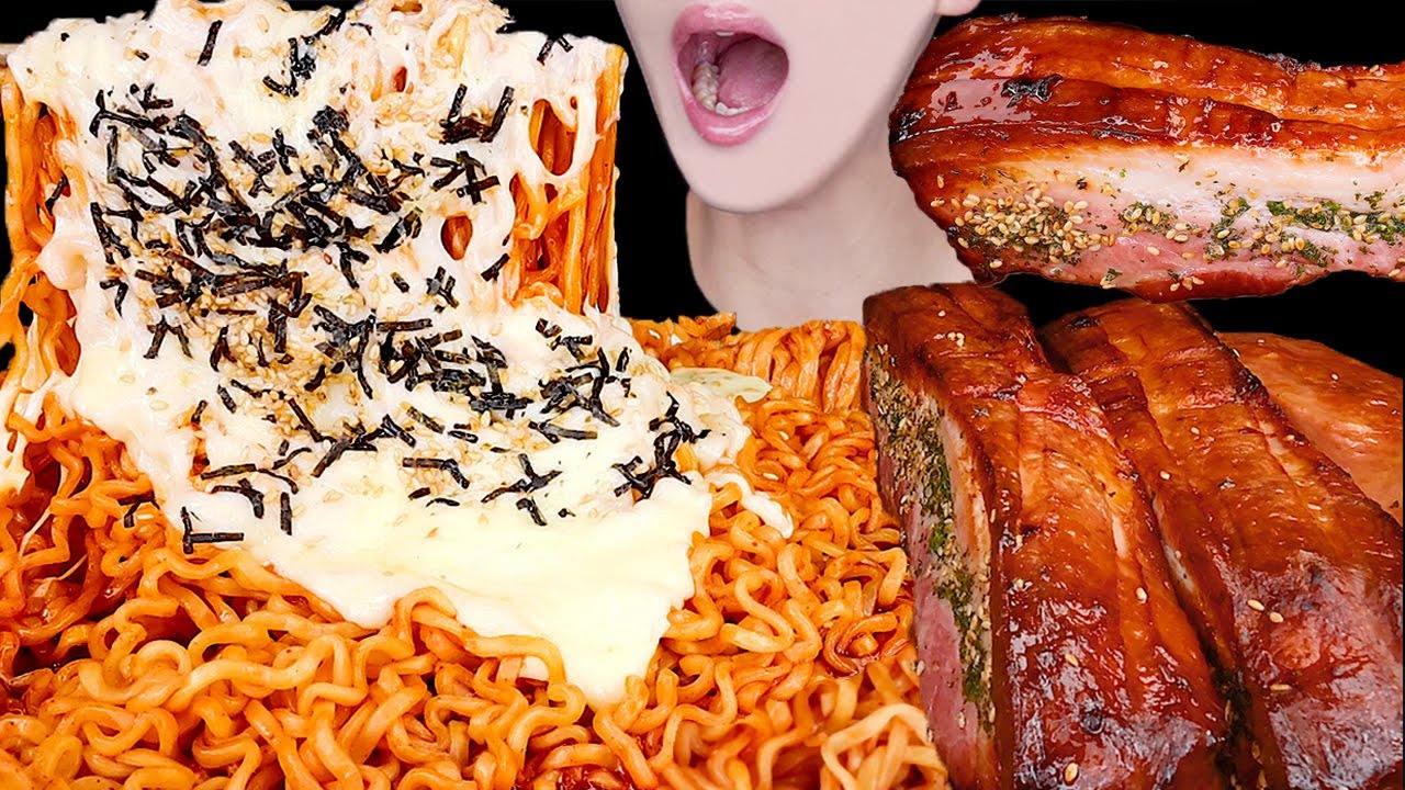 ASMR CHEESY FIRE NOODLES PORK BELLY CHICKEN MUKBANG통삼겹살 불닭볶음면 먹방ムギョプサル プルダックポックンミョン 咀嚼音EATING SOUNDS