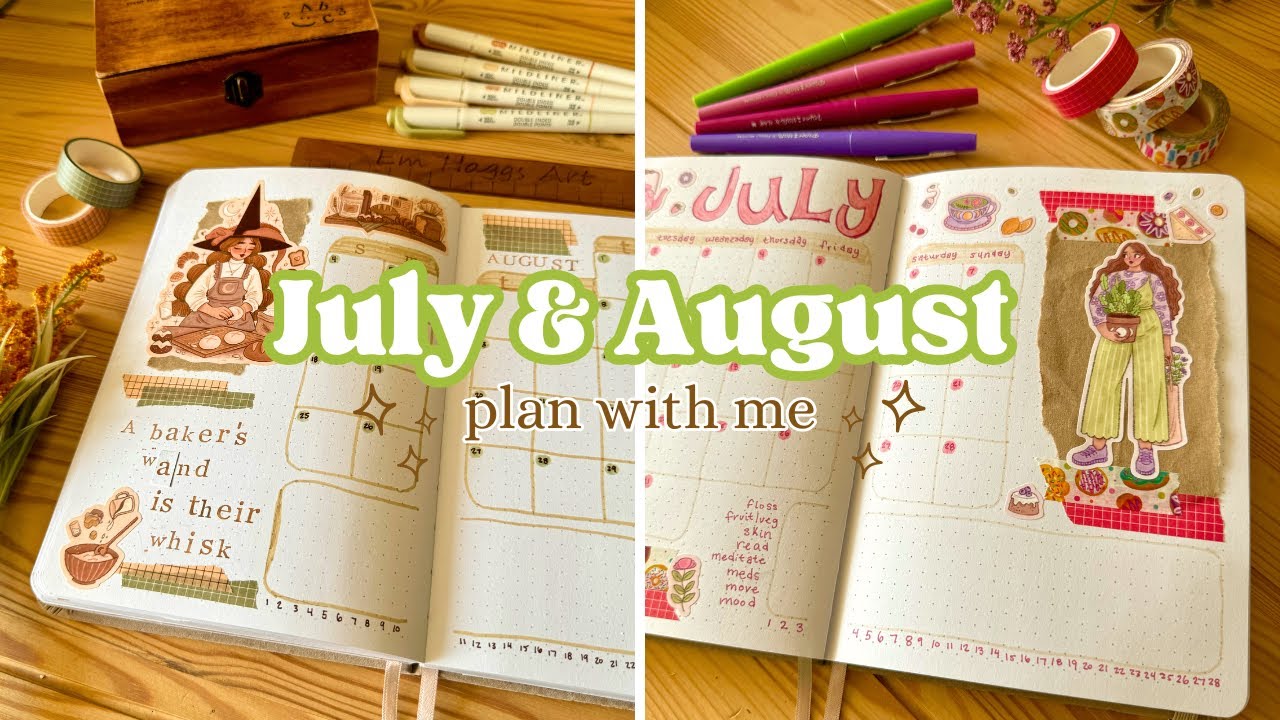 July & August Plan With Me 🪄🫖🥖 tea & baking witchy theme bullet journal setup