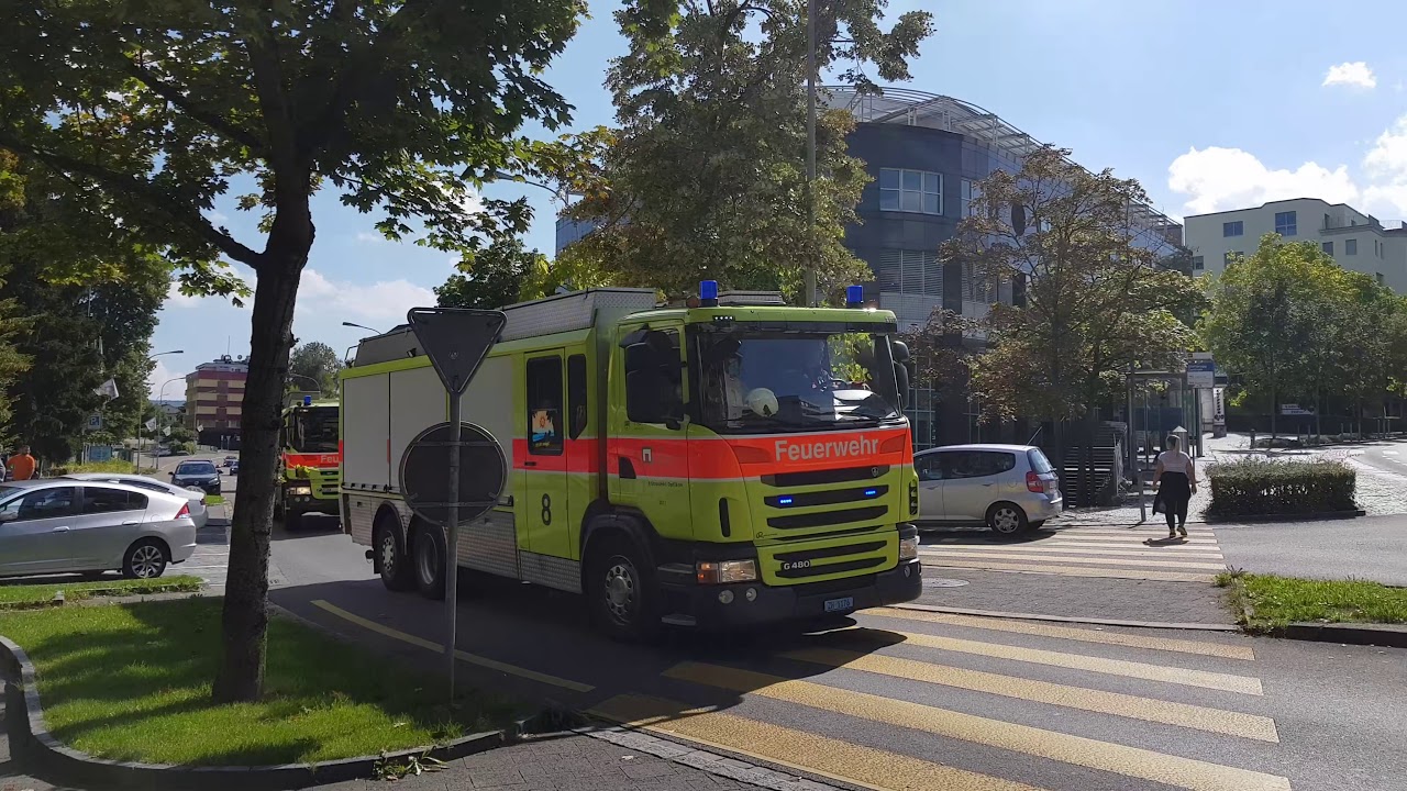 Feuerwehr Opfikon, Alarmfahrt mit GLF, PIF und Oil- und Wasserwehr {4K}