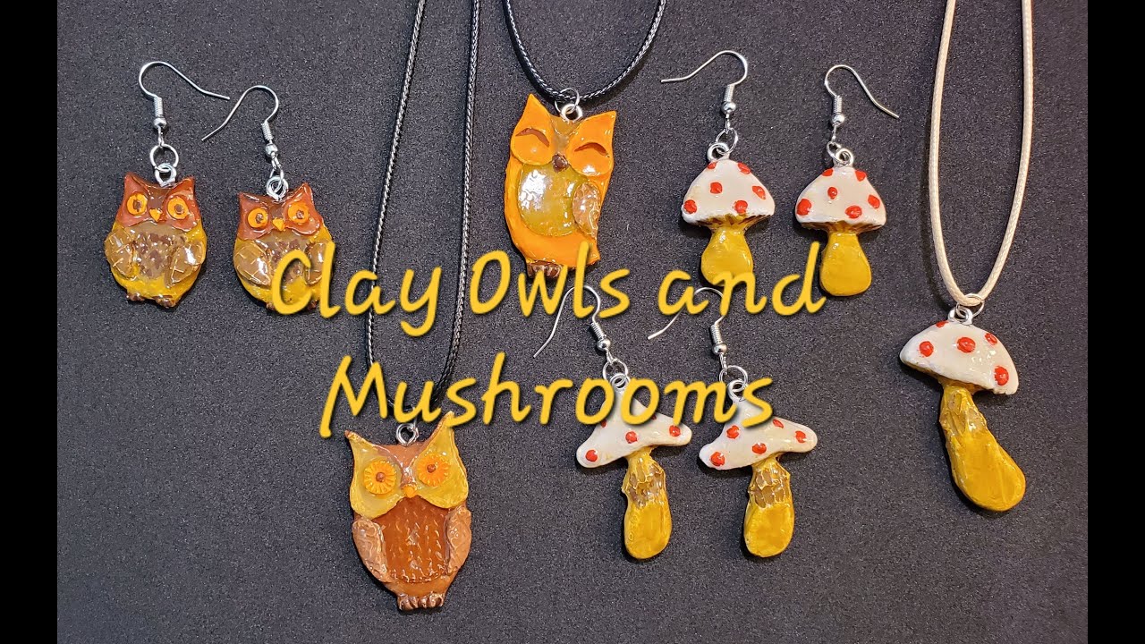 How To Make Air Dry Clay Owl and Mushroom Jewelry