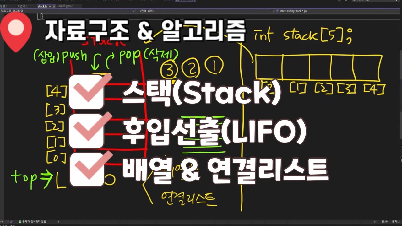 스택(Stack) 자료구조 개념 | 배열 Vs 연결 리스트 | LIFO(Last In First Out) | push | pop | top | Overflow | Underflow