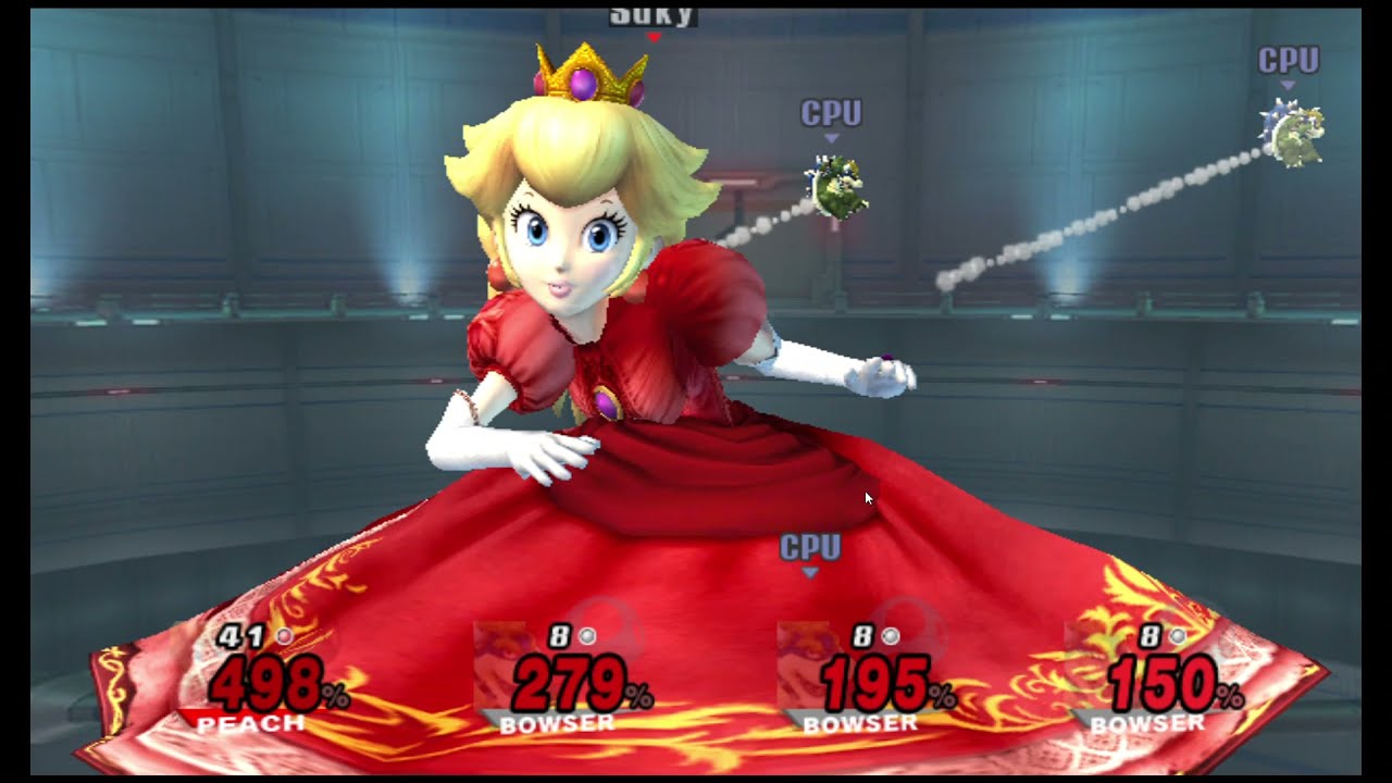 SSBB - Giant Growing Peach vs 3 Bowsers in team battle (Final Smash)