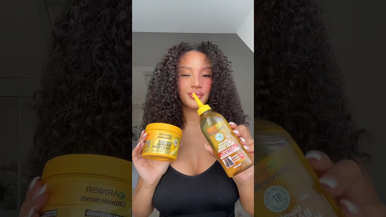 The easiest wash n go using @garnieruki the banana hair drink is so good😍 #Garnier Ad