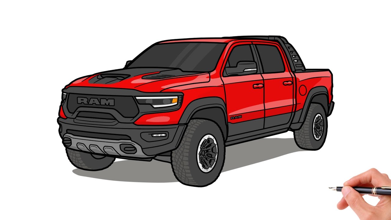 How to draw a DODGE RAM TRX 2021 / drawing dodge ram 1500 pickup 2022 car step by step