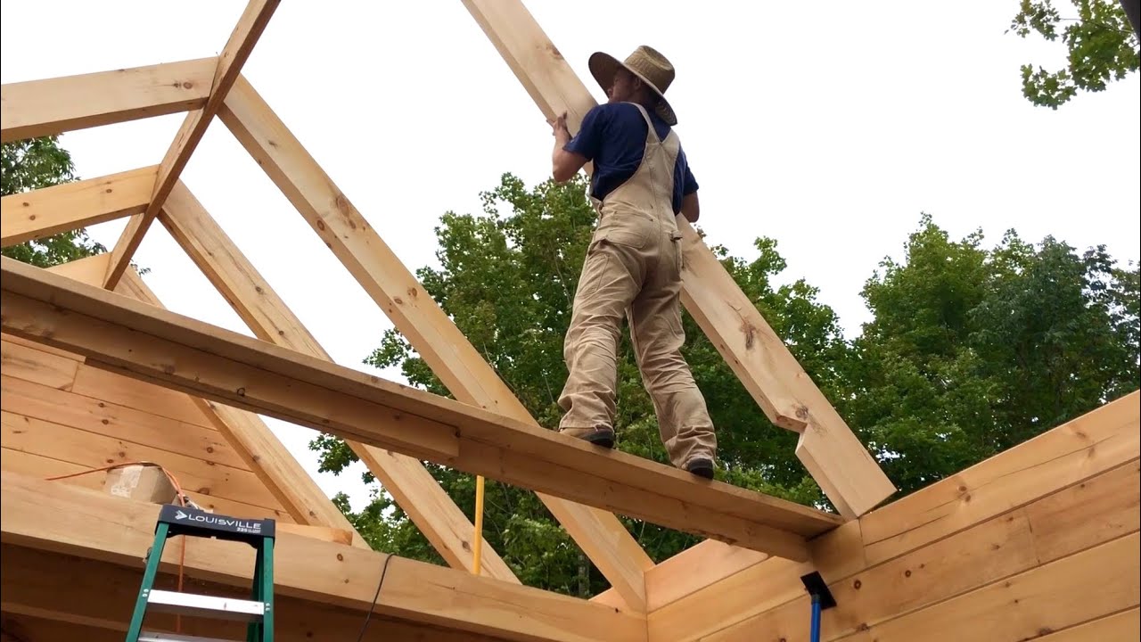 Cutting and setting the cabin rafters