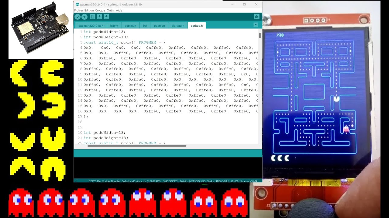 Arduino et TFT. Du dessin au code source. Pacman affichage et animation avec ESP32