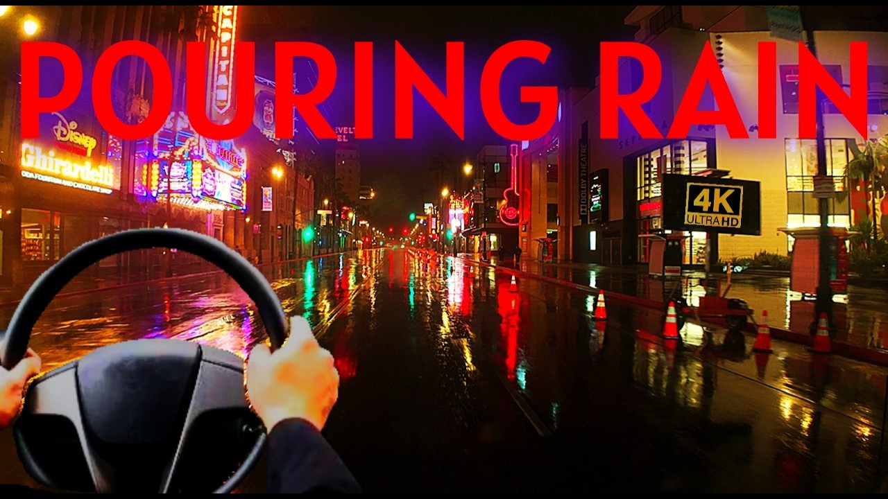 4K Night Drive: Sudden Rainstorm in Los Angeles 🌧️ ASMR