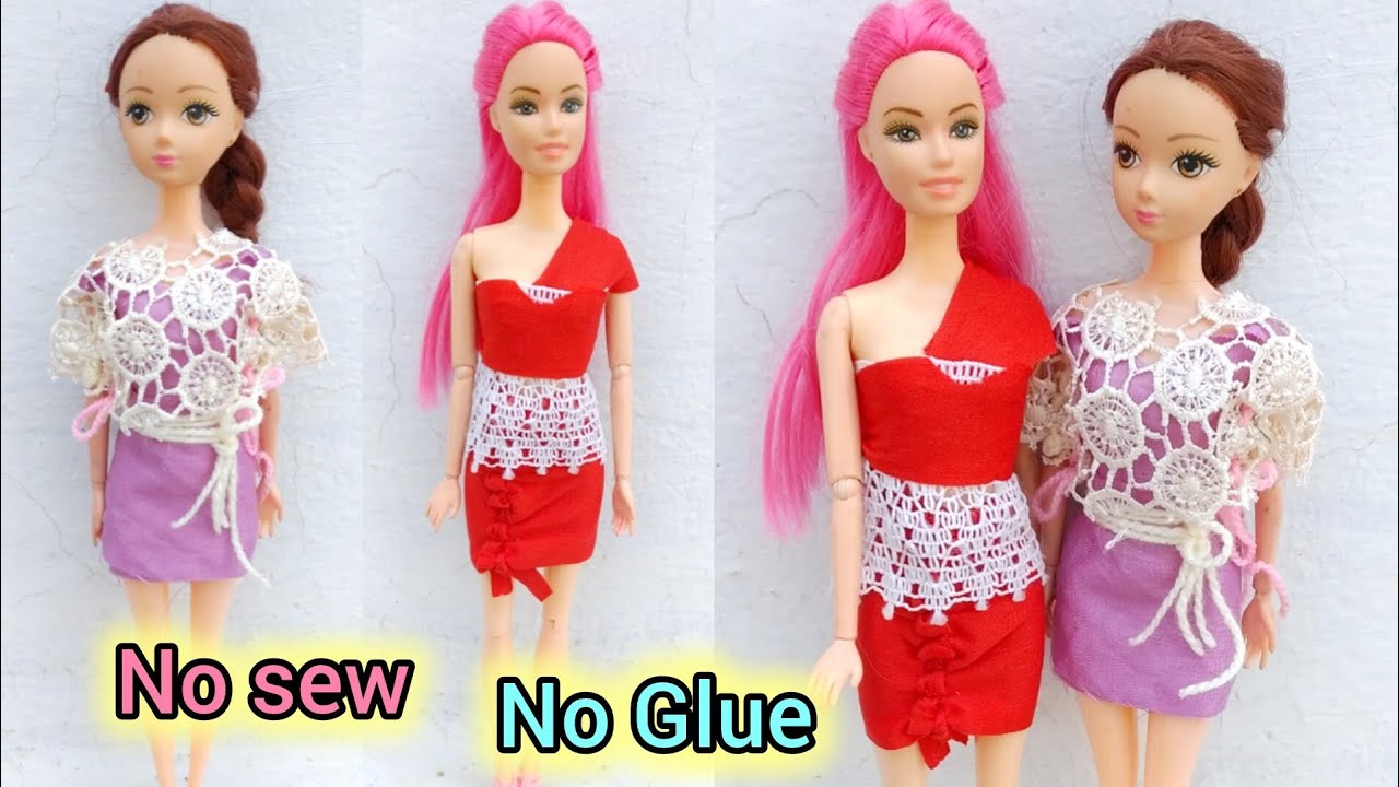 Making doll dress without sewing and without stitching | No sew no glue |D creating