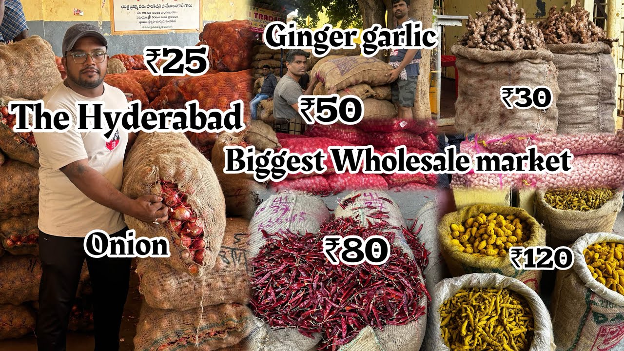 The Hyderabad biggest ginger 🫚 garlic 🧄 onion 🧅 wholesale market starting just25 full information 👌