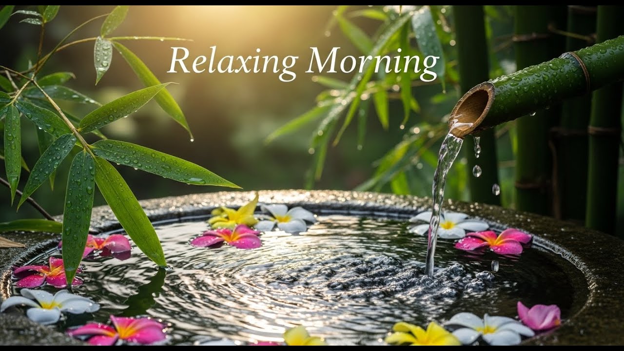 Tranquil Zen Water Reflection Bamboo Fountain and Candle Glow for Relaxation Meditation Serenity