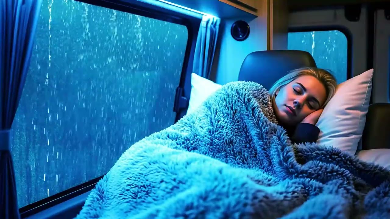 Sleep Instantly Within Minutes with Torrential Rain & Thunder on Vintage Car in Old Town at Night