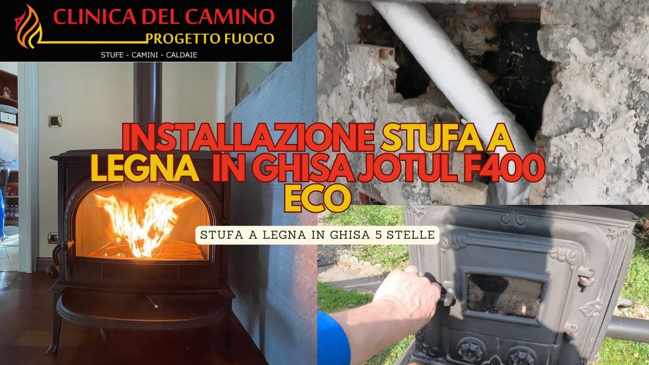 Installazione STUFA A LEGNA in GHISA JOTUL f400 eco e intubaggio canna fumaria da parte del FUMISTA